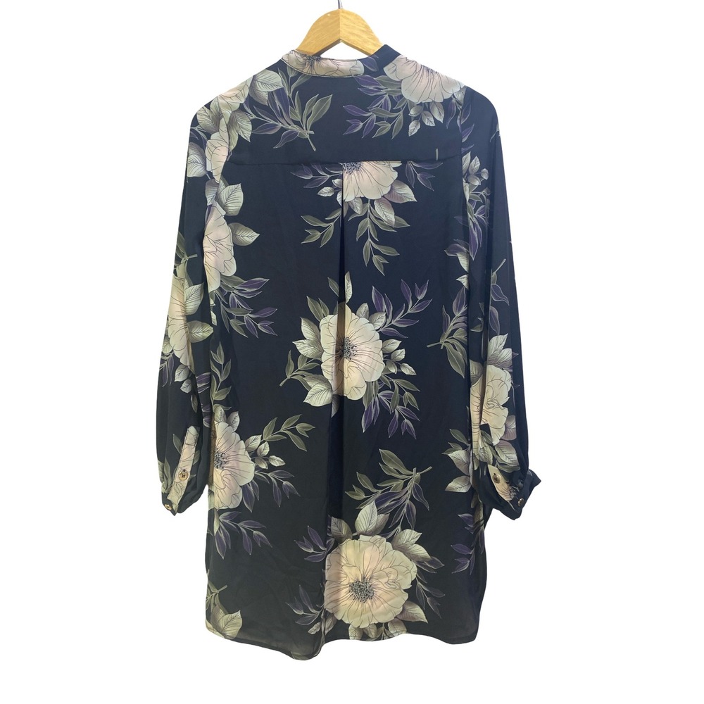 Tahari‎ Womens Black Floral Print High Low Button Down Tunic Blouse Top longline - Picture 8 of 11